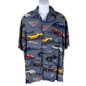 David Carey Corvette Button Up Shirt Mens L Grey Rayon Z06 Race Car Logo